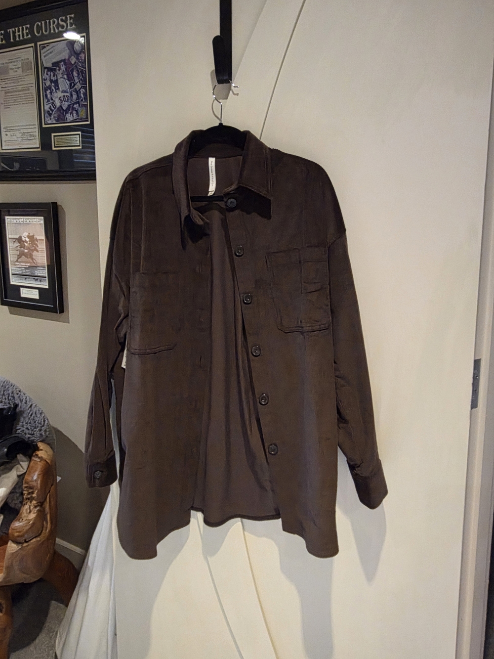 Babaton Dark Brown Lightweight Button-Front Shirt Jacket